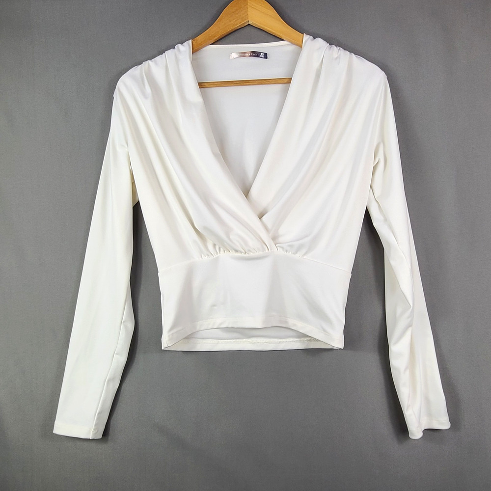 Abercrombie & Fitch Surplice Faux Wrap Cream Top Y2K Coquette Minimalist Size XS